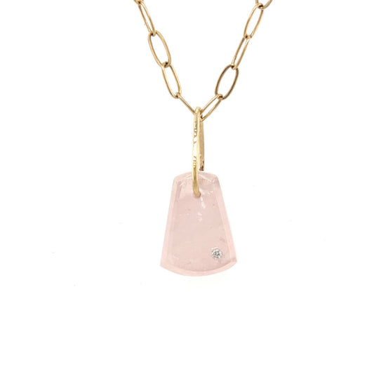 Rose Quartz and Diamond Gold Pebble Charm