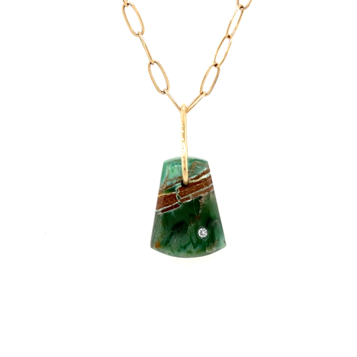 Variscite and Diamond Gold Pebble Charm