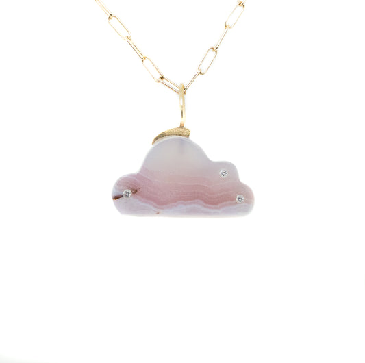 Morning Mist Agate and Diamonds Gold Cloud Charm