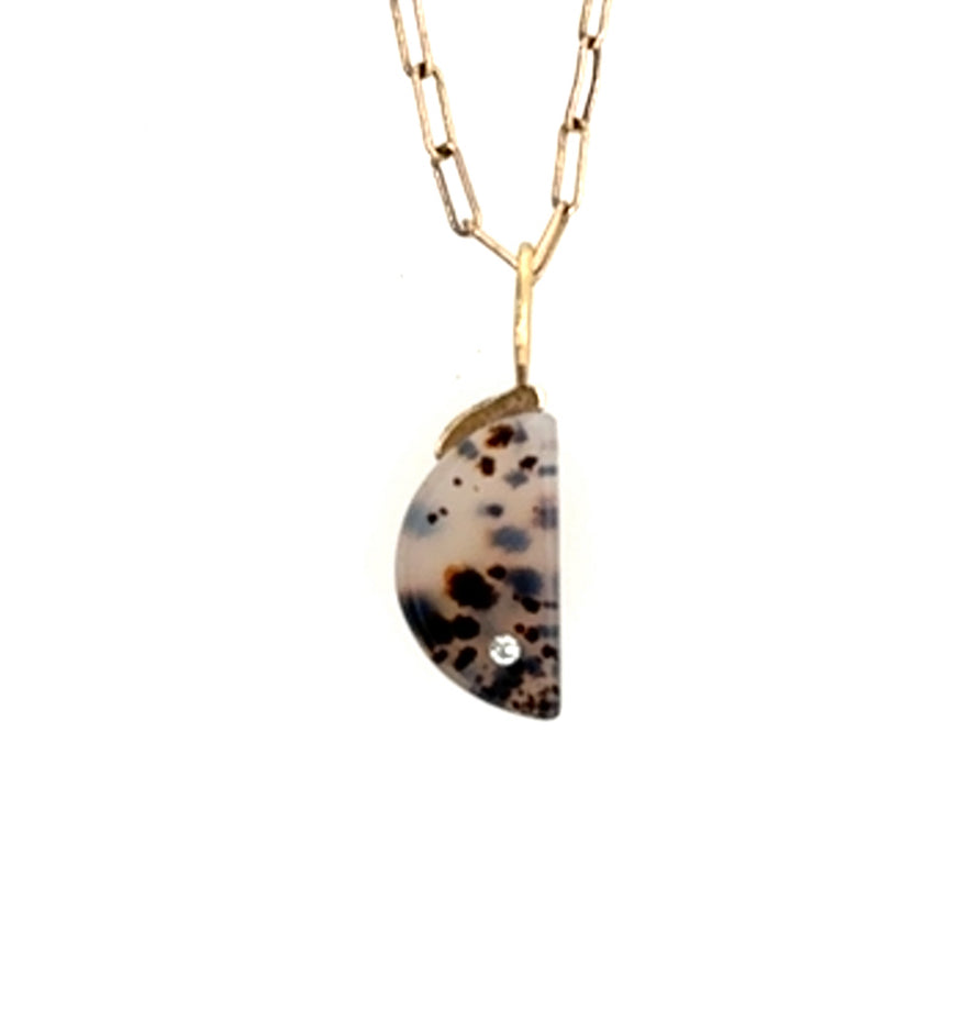 Montana Agate and Diamond Gold Moon Charm