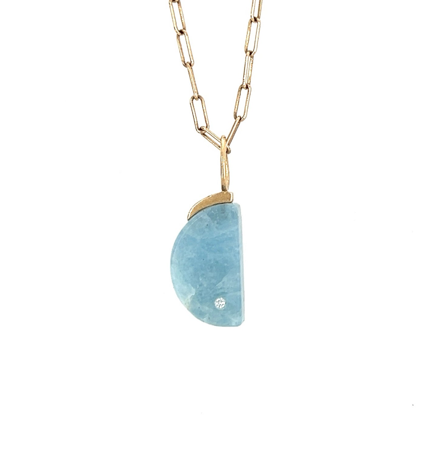 Aquamarine and Diamond Gold Moon Charm