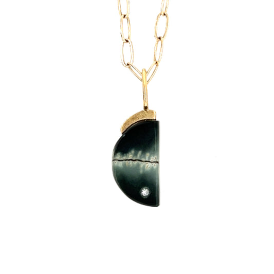 Black Jade and Diamond Gold Moon Charm