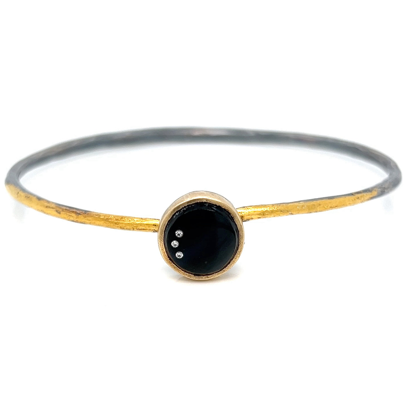 Rainbow Obsidian and Diamond Gold Moon Bracelet