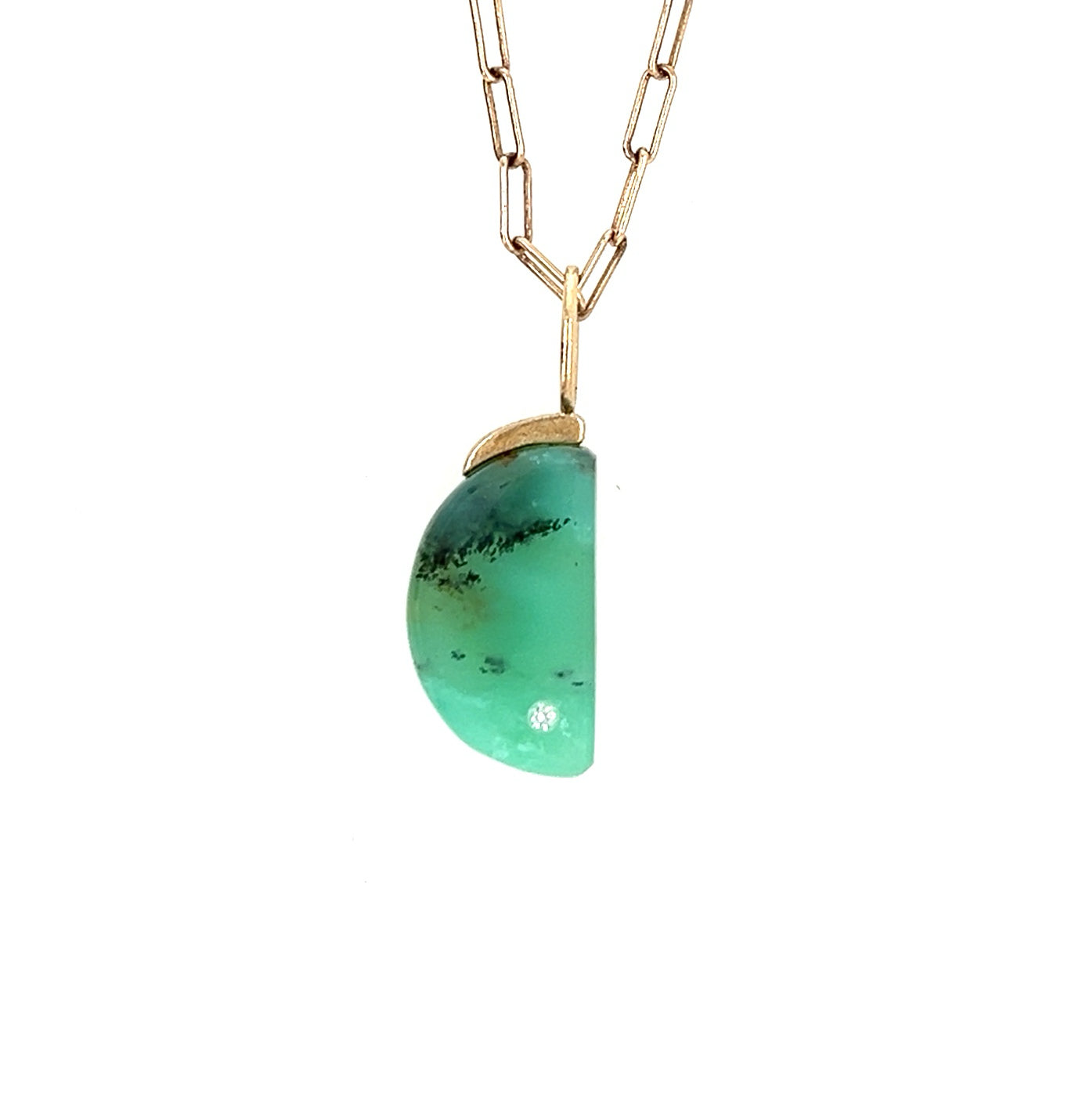 Chrysoprase and Diamond Gold Moon Charm