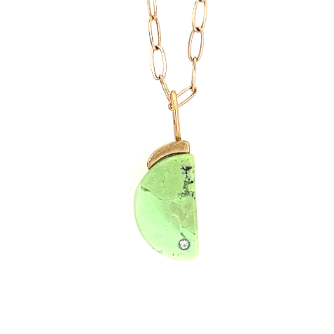 Lemon Chrysoprase and Diamond Gold Moon Charm