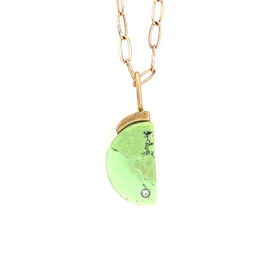 Lemon Chrysoprase and Diamond Gold Moon Charm