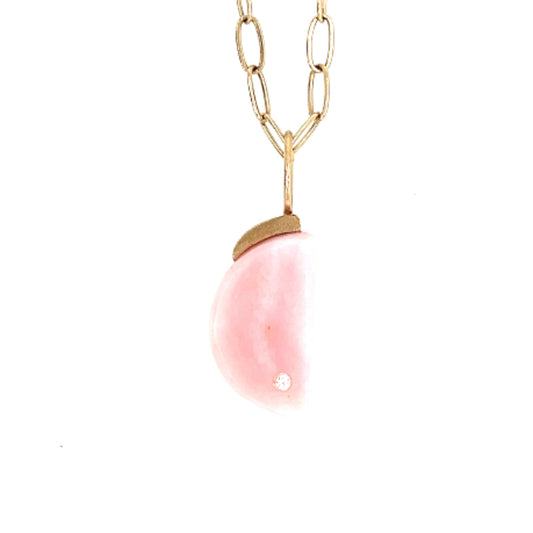 Pink Opal and Diamond Gold Moon Charm