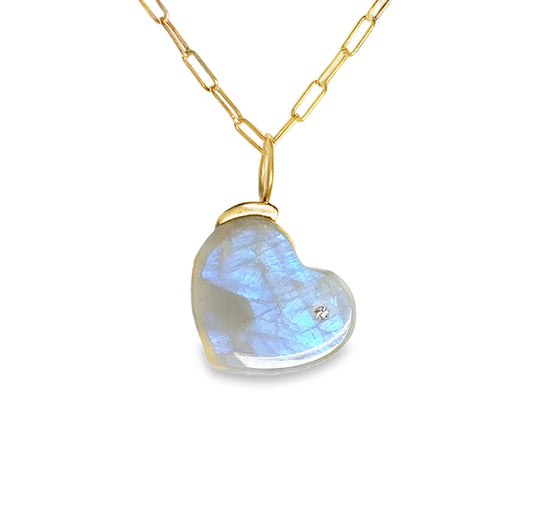 moonstone and diamond gold heart charm