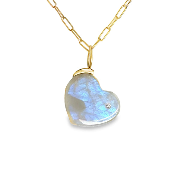 Moonstone and Diamond Gold Heart Charm