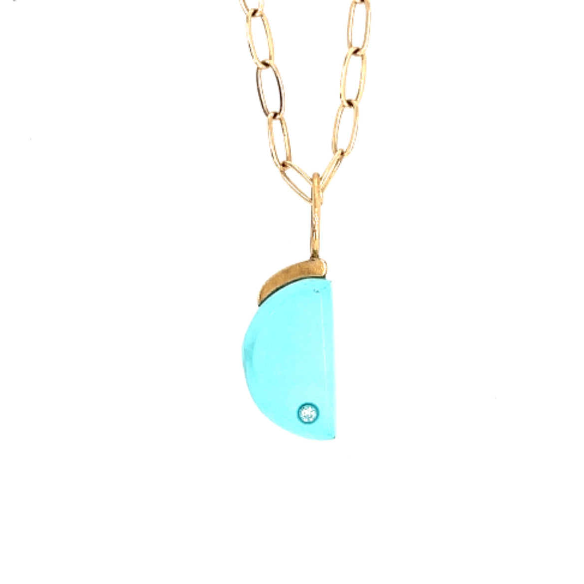 Turquoise and Diamond Gold Moon Charm