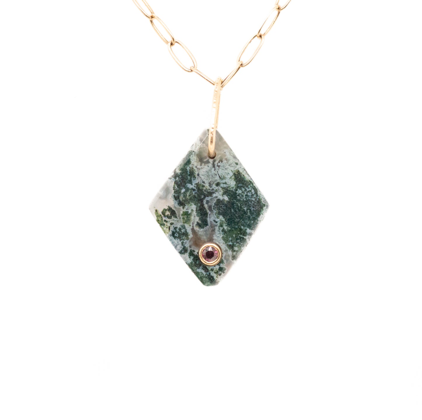 moss agate gold diamond charm