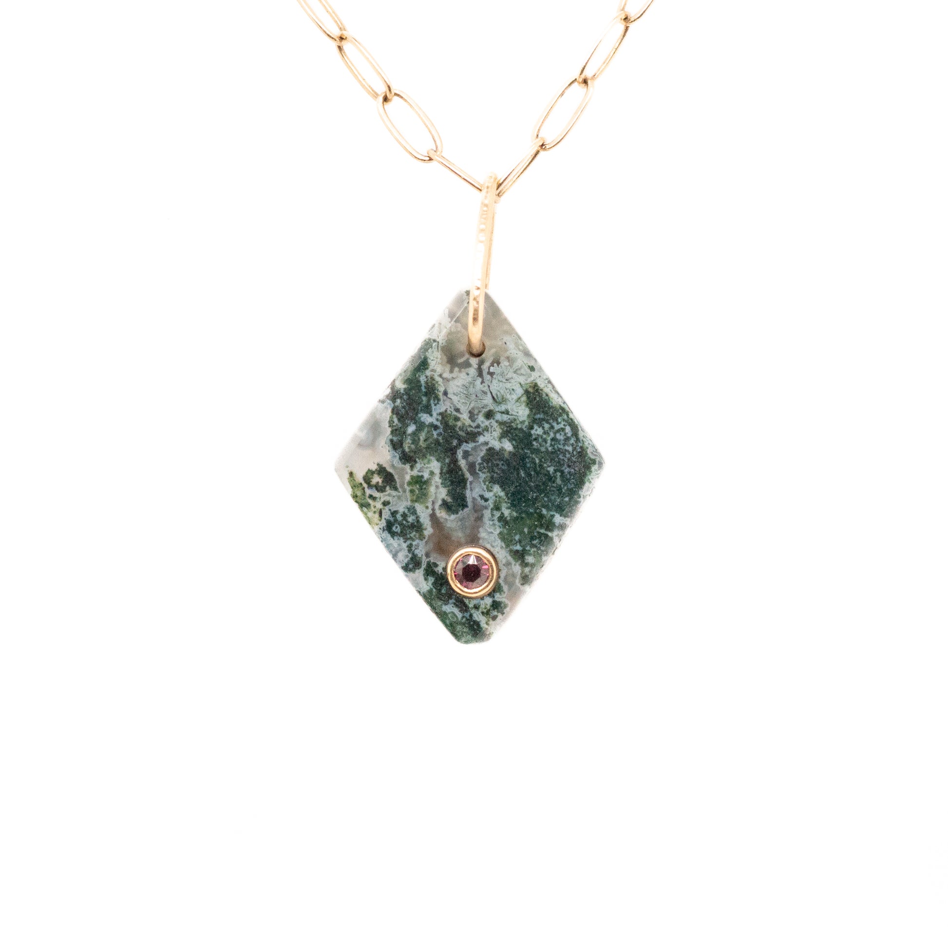 moss agate gold diamond charm