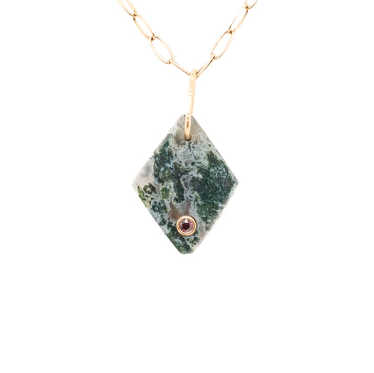 moss agate gold diamond charm