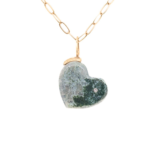 moss agate gold diamond heart charm