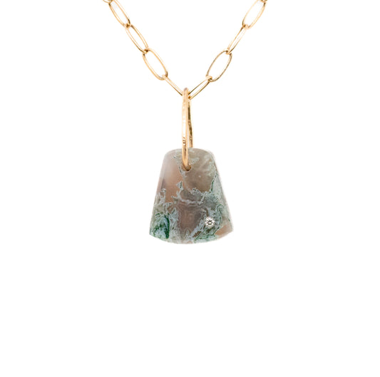 moss agate gold diamond pebble charm