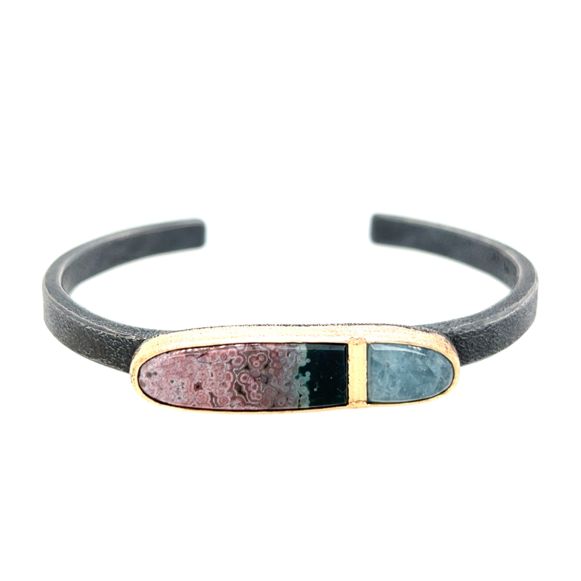 Aquamarine and Ocean Jasper Gold Inlay Bracelet