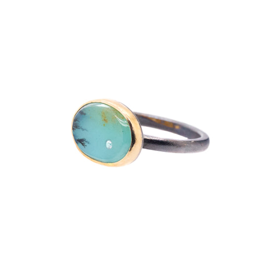 opalized wood and diamond gold ring