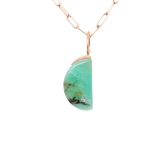 opalized wood and diamond gold moon charm