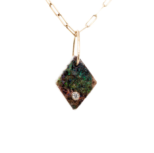 Andamooka Matrix Opal and diamond gold diamond charm