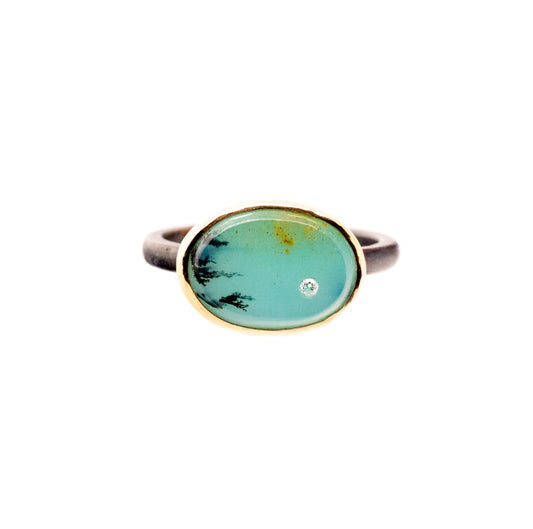 opalized wood and diamond gold ring