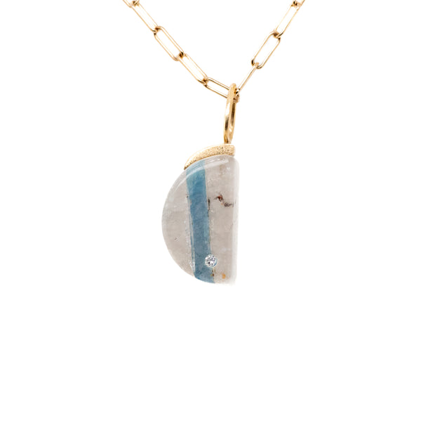 Paraiba Tourmaline in Quartz and Diamond Gold Moon Charm