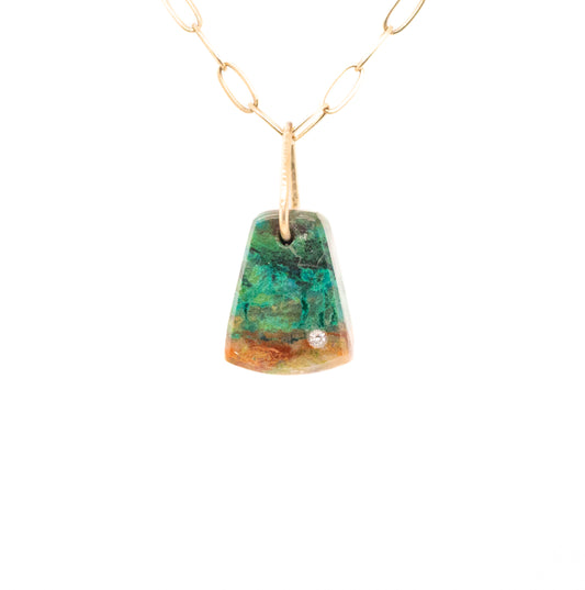 parrot wing chrysocolla gold diamond pebble charm