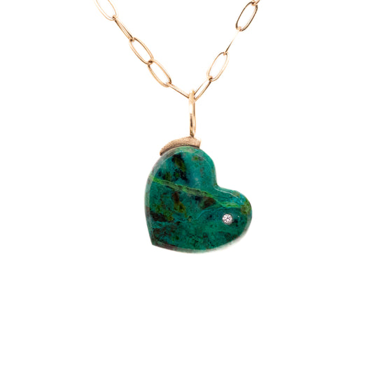 parrot wing chrysocolla gold diamond heart charm