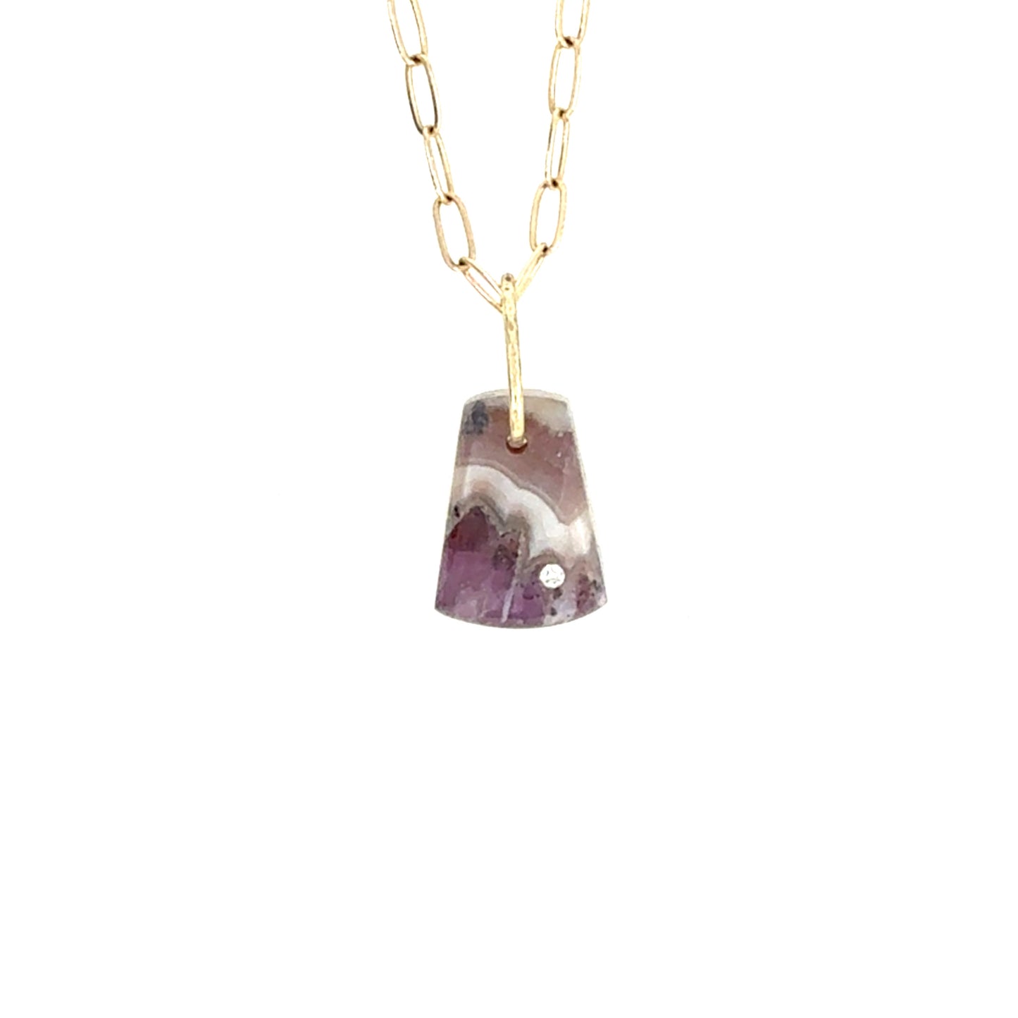 Chevron Amethyst and Diamond Gold Pebble Charm