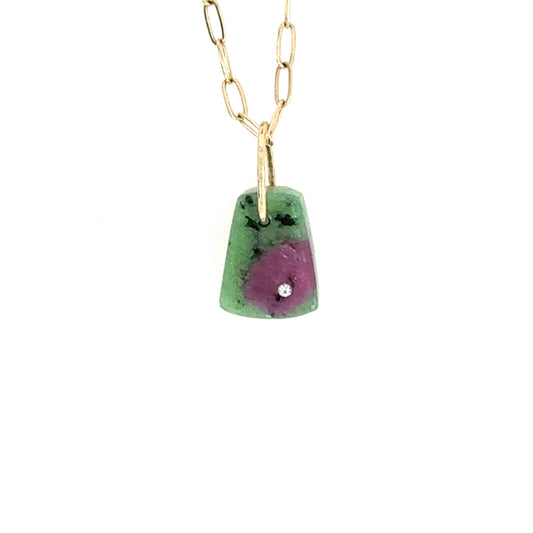 Ruby in Zoisite and Diamond Gold Pebble Charm