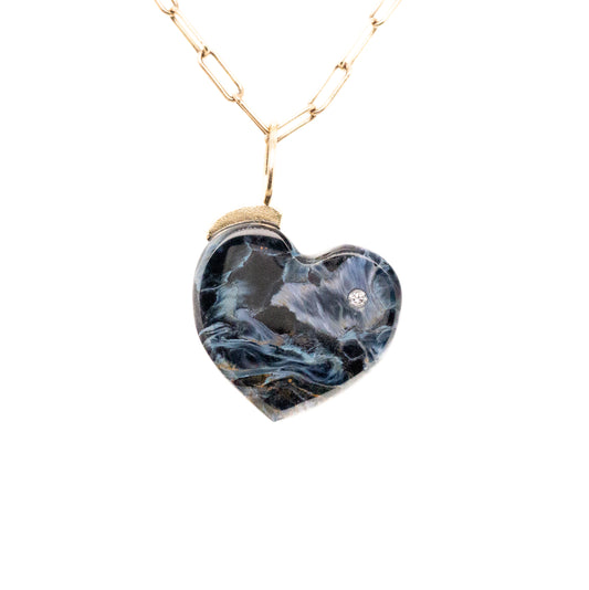 pietersite gold and diamond heart charm