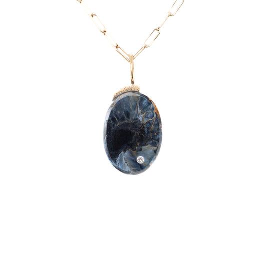 Pietersite and Diamond Gold Oval Charm