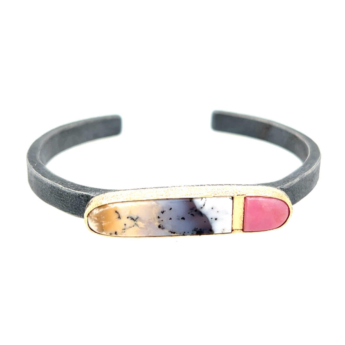 Pink Opal and Dendritic Opal Agate Gold Inlay Bracelet