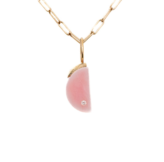 pink opal and diamond gold mini half moon charm