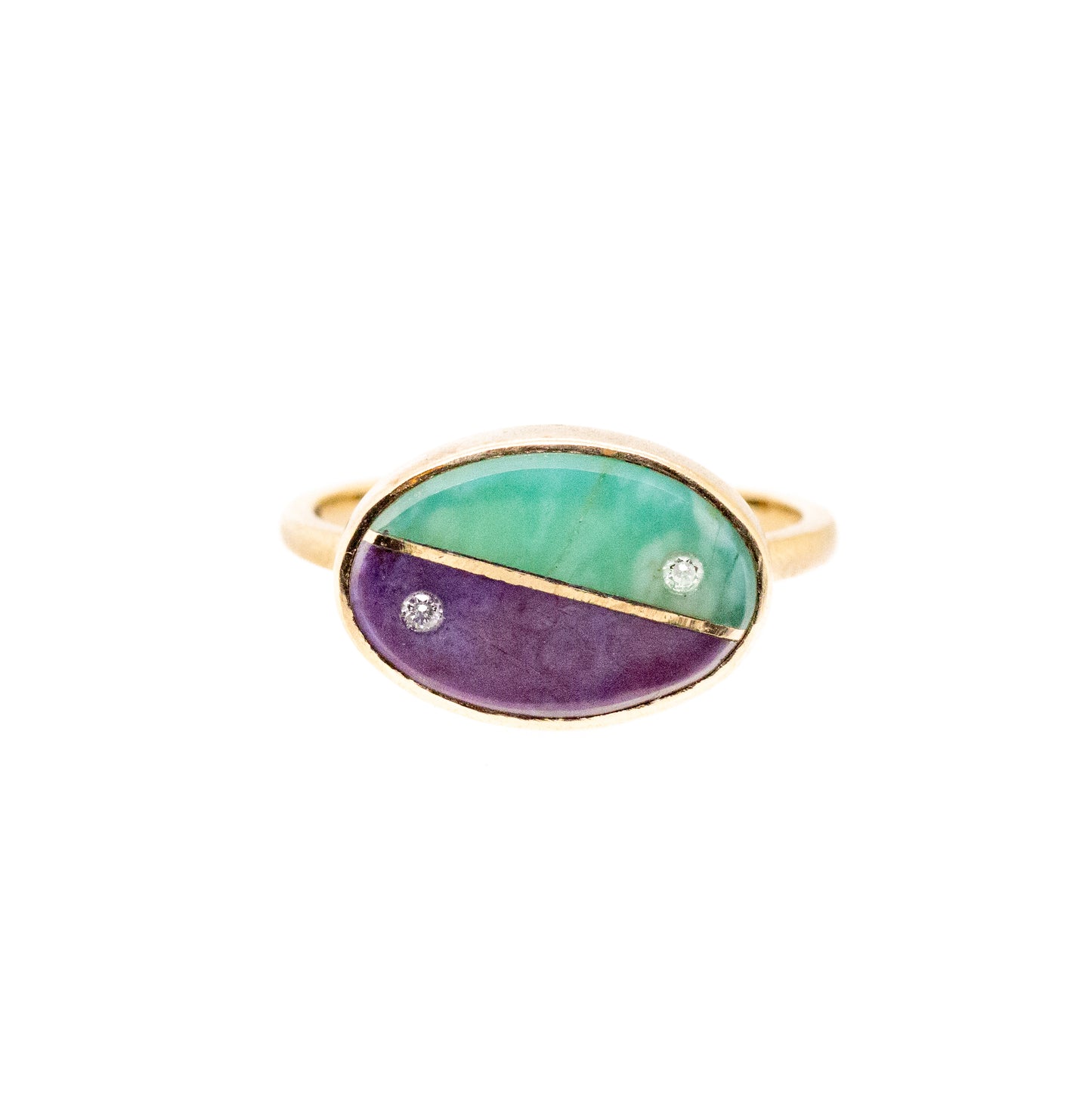 Purple Jade, Amazonite, and Diamonds Equinox Intarsia Gold Ring