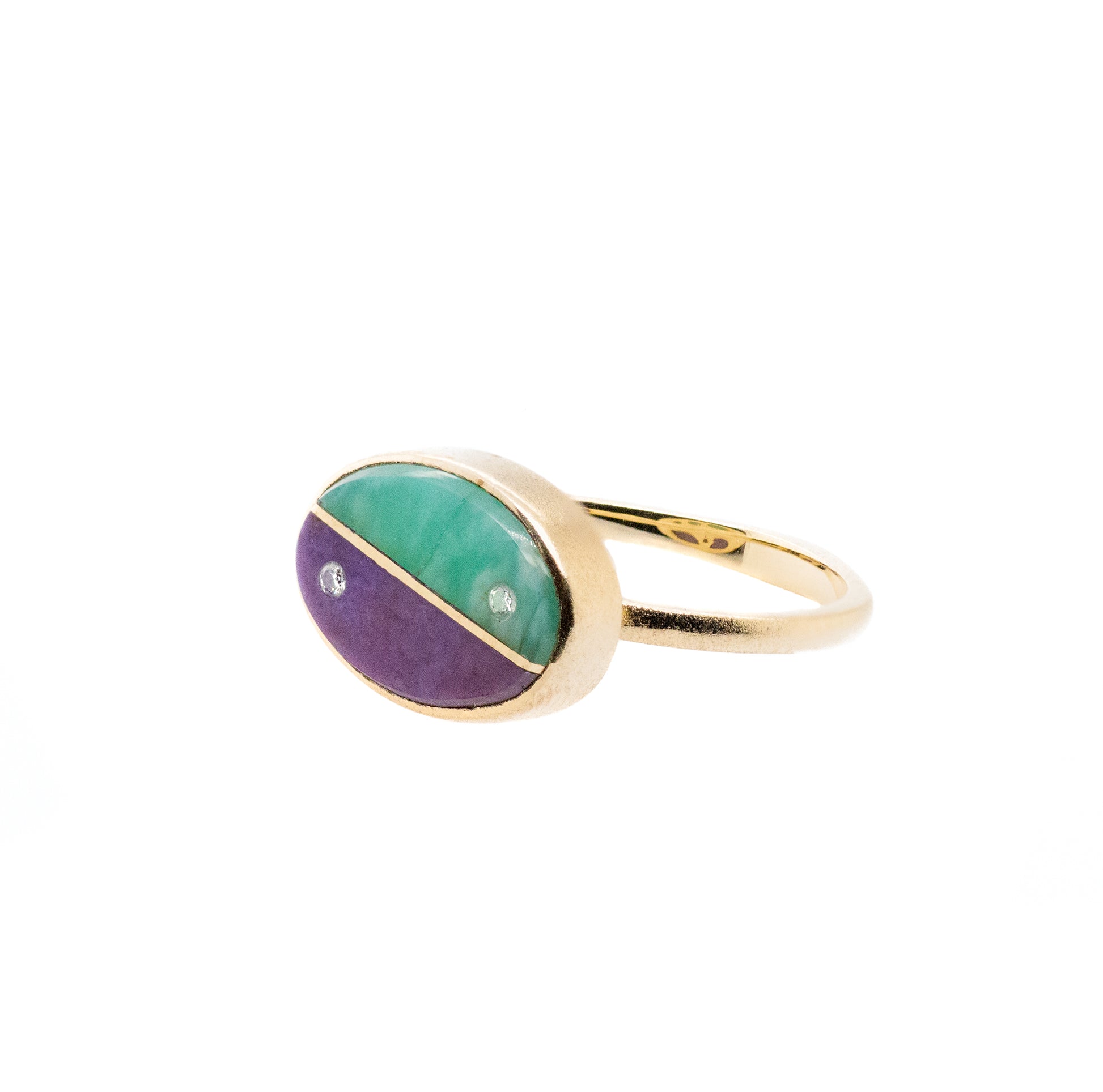 Purple Jade, Amazonite, and Diamonds Equinox Intarsia Gold Ring