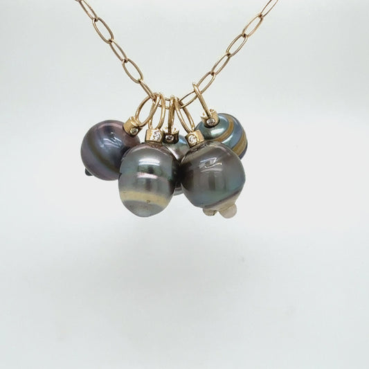 Multi-Grey Circles Tahitian Pearl and Diamonds Gold Charm