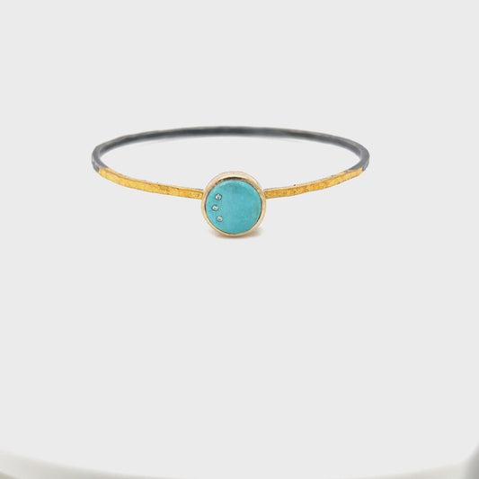 Turquoise and Diamond Gold Moon Bracelet