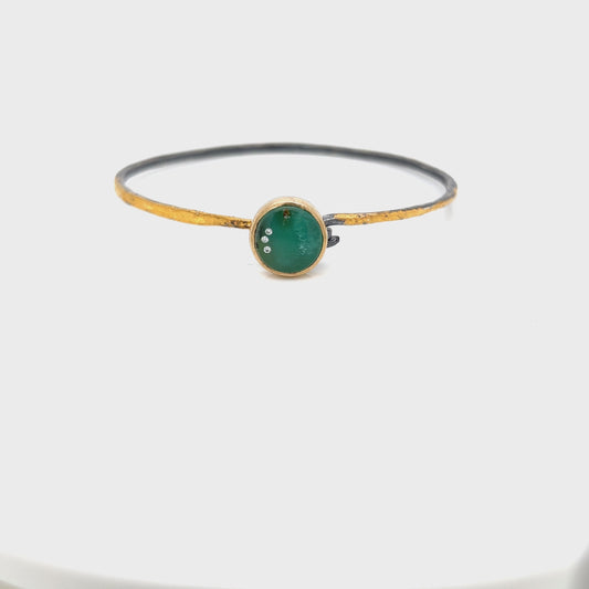 Chrysoprase and Diamond Gold Moon Bracelet