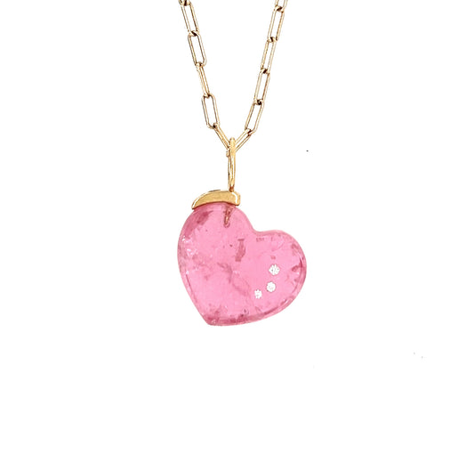 Pink Tourmaline and Diamonds Gold Heart Charm