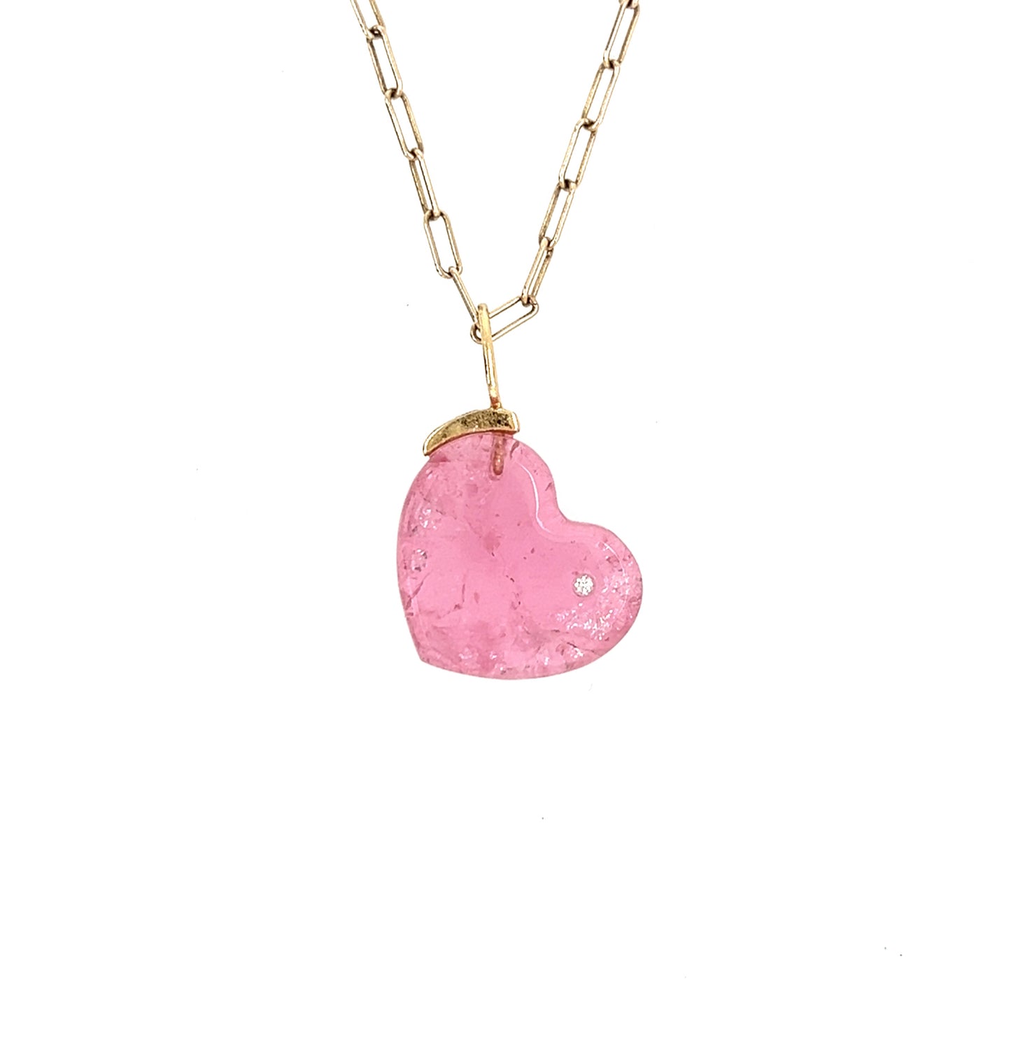 Pink Tourmaline and Diamond Gold Heart Pendant