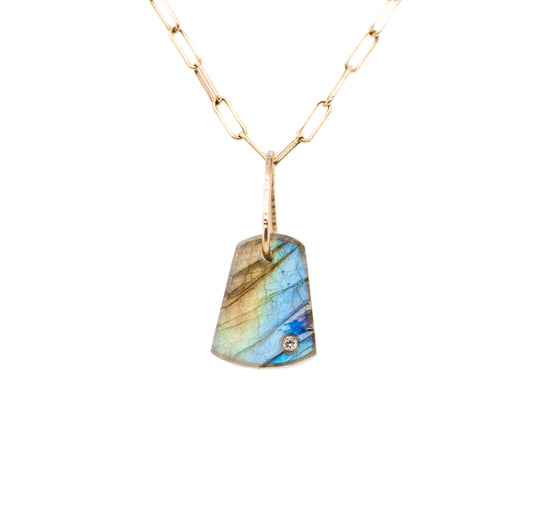 rainbow labradorite and diamond gold pebble charm