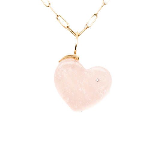 rose quartz gold and diamond heart charm