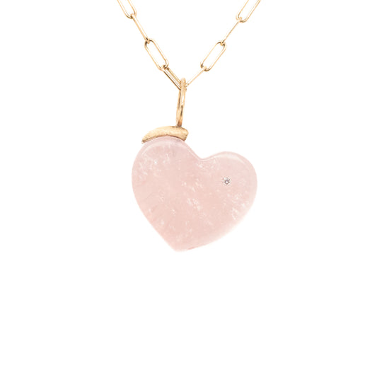 rose quartz gold and diamond heart charm