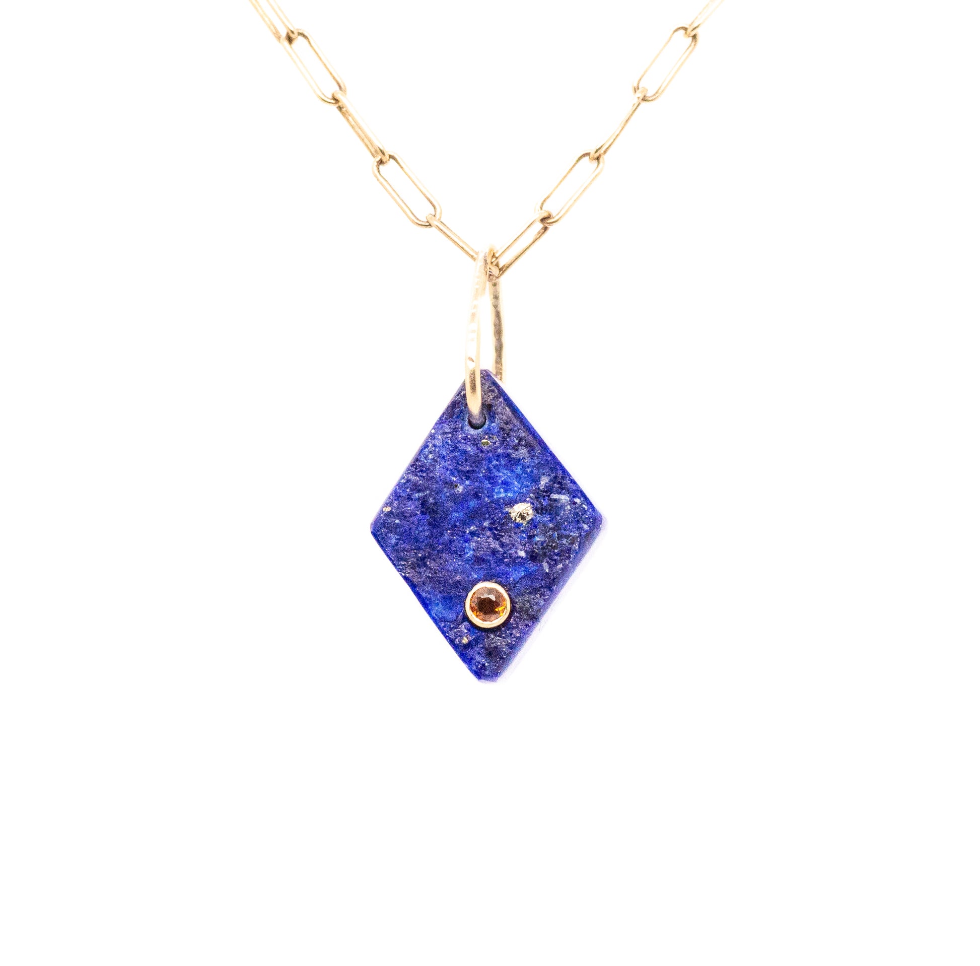 rough surface lapis and citrine gold mini diamond charm