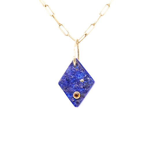 rough surface lapis and citrine gold mini diamond charm