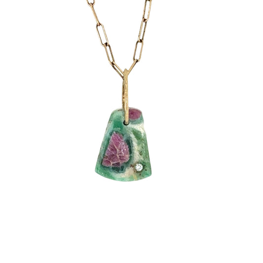 Ruby in Fuchsite and Diamond Gold Pebble Charm