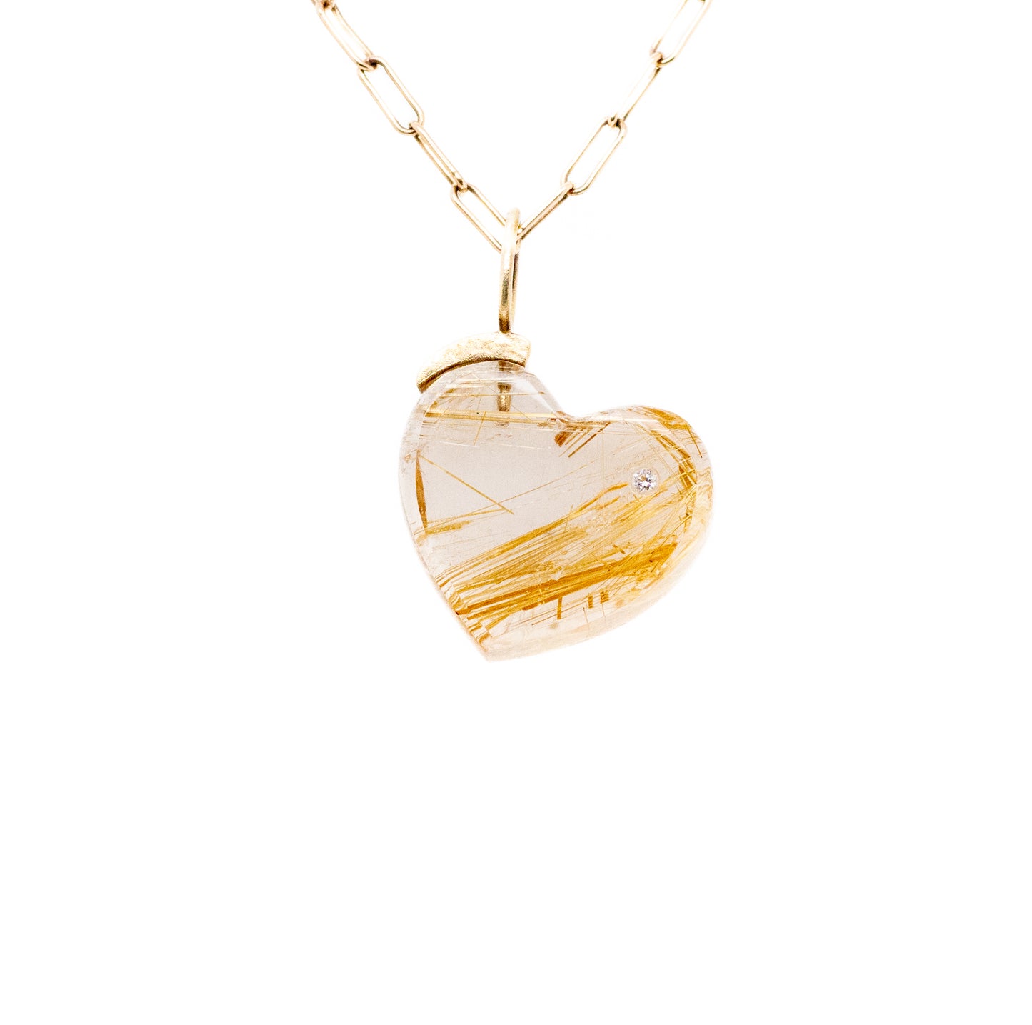 rutilated quarts and diamond gold heart charm