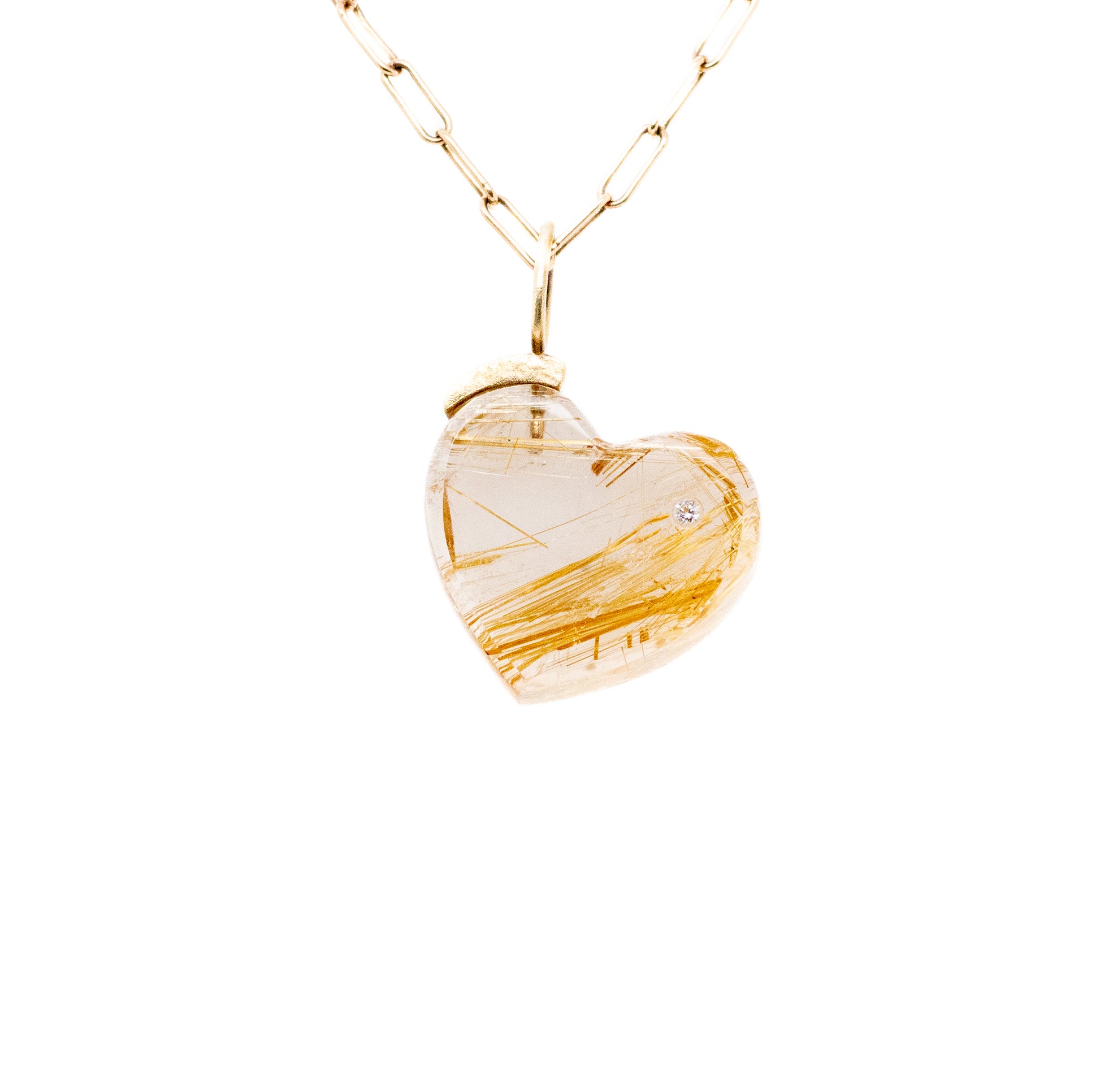rutilated quarts and diamond gold heart charm