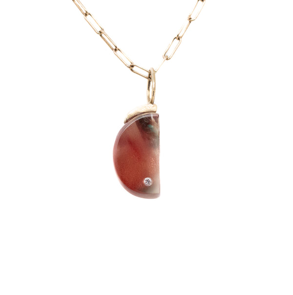 Sunstone and Diamond Gold Moon Charm