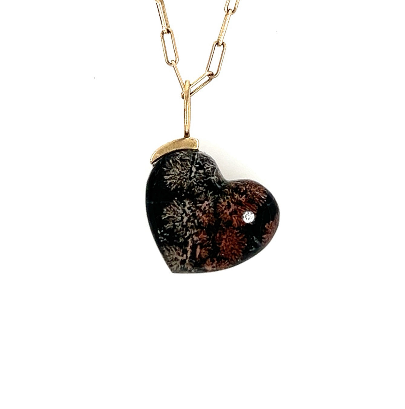 Fireworks Obsidian and Diamond Gold Heart Charm